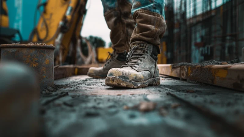 Radne cipele iz daleka, u blatu