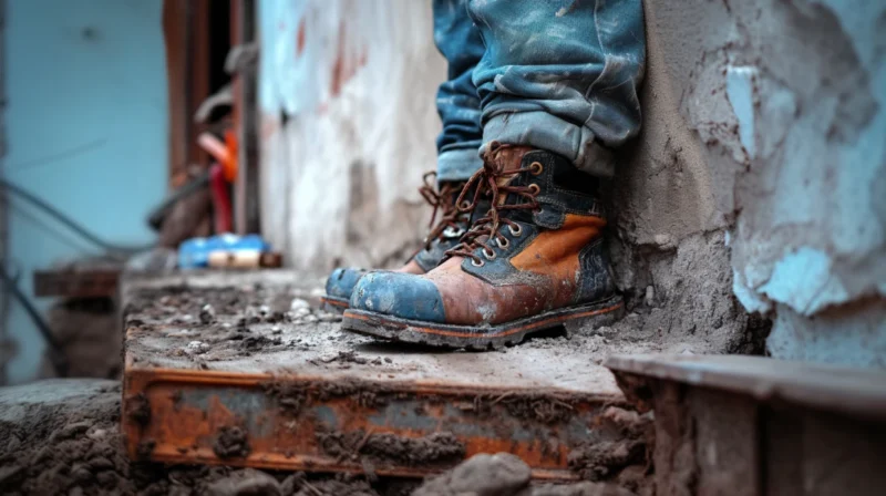 Radne cipele naslonjene na zidu